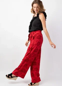 Online Coton Du Monde Pantalon femme fluide habillé MELODY rouge imprimé fleuri Rumba