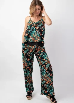 Sale Coton Du Monde Pantalon femme fluide été MELODY noir motif fleuri Jaipur