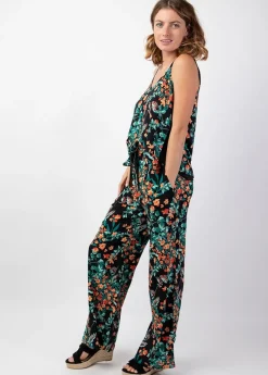 Sale Coton Du Monde Pantalon femme fluide été MELODY noir motif fleuri Jaipur