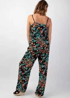 Sale Coton Du Monde Pantalon femme fluide été MELODY noir motif fleuri Jaipur