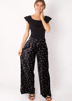 Sale Coton Du Monde Pantalon fluide en viscose SANDY imprimé ethnique noir 10 Noir
