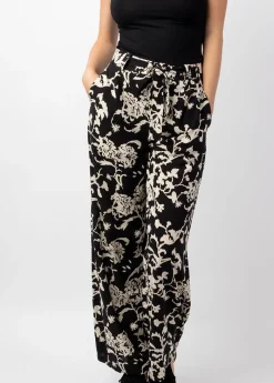 Store Coton Du Monde Pantalon fluide femme été MELODY noir motif ethnique Palua Noir