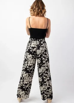 Store Coton Du Monde Pantalon fluide femme été MELODY noir motif ethnique Palua Noir