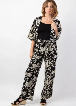 Store Coton Du Monde Pantalon fluide femme été MELODY noir motif ethnique Palua Noir