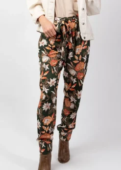 Sale Coton Du Monde Pantalon jambes droites en viscose épais JOVANY motif fleuri Arty