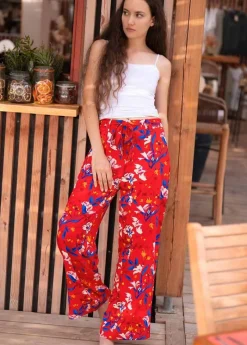 Cheap Coton Du Monde Pantalon large fluide ceinturé MELODY rouge Pétale