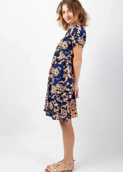 Best Coton Du Monde Robe babydoll casual chic MAJA imprimé ethnique bleu Palua Bleu