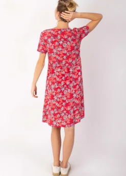 Cheap Coton Du Monde Robe babydoll manches courtes DINA imprimé fleuri rouge 8 Rouge