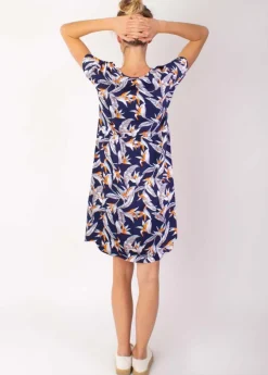 Flash Sale Coton Du Monde Robe babydoll manches courtes DINA imprimé fleurs de paradis 14 Marine