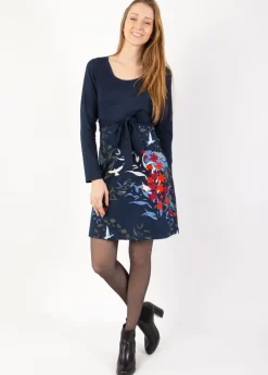 Clearance Coton Du Monde Robe ceinturée en coton INDIRA imprimé végétal Japan Hiver