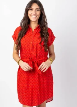 Shop Coton Du Monde Robe chemise courte DANNA imprimé ethnique mandarine Albizia Mandarine