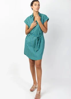 Best Sale Coton Du Monde Robe chemise courte DANNA imprimé ethnique bleu Alize Opal