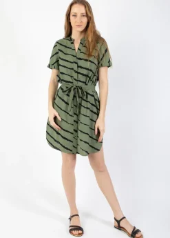 Outlet Coton Du Monde Robe chemise courte JAVA tie and dye kaki New Tie&Dye Kaki