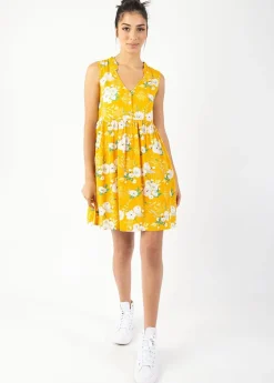 Sale Coton Du Monde Robe courte babydoll ALEXA imprimé fleuri jaune Bouquet Jaune