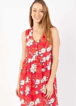 Sale Coton Du Monde Robe courte babydoll ALEXA imprimé fleuri rouge Bouquet Rouge