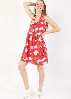 Sale Coton Du Monde Robe courte babydoll ALEXA imprimé fleuri rouge Bouquet Rouge