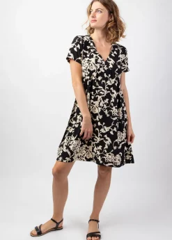 Cheap Coton Du Monde Robe courte babydoll ethnique chic MAJA motif tendance noir Palua Noir