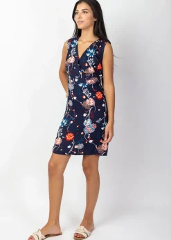 Fashion Coton Du Monde Robe courte cache cœur chic SHARLA imprimé floral bleu Pollen