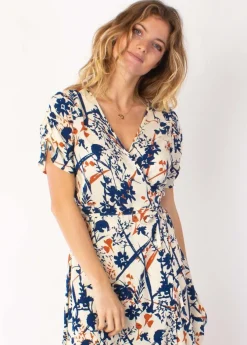 Cheap Coton Du Monde Robe courte cache cœur manches froncées LOUNA motif floral beige 27 Beige