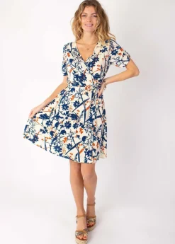 Cheap Coton Du Monde Robe courte cache cœur manches froncées LOUNA motif floral beige 27 Beige