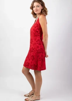 Store Coton Du Monde Robe courte casual chic SYLVIA imprimé floral rouge Rumba