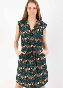 Store Coton Du Monde Robe courte ceinturée ASSIA à col chemise imprimé tropical vert Amazonie Vert