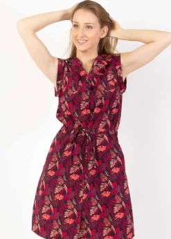 Flash Sale Coton Du Monde Robe courte ceinturée ASSIA à col chemise imprimé tropical prune Amazonie Prune