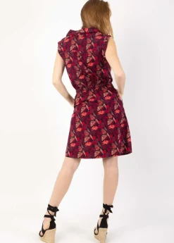 Flash Sale Coton Du Monde Robe courte ceinturée ASSIA à col chemise imprimé tropical prune Amazonie Prune