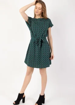 Cheap Coton Du Monde Robe courte ceinturée MIRANDA imprimé ethnique bleu Envolee Bleu