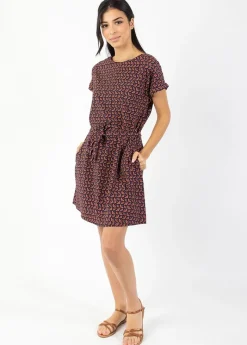 Sale Coton Du Monde Robe courte ceinturée MIRANDA imprimé ethnique prune Envolee Prune