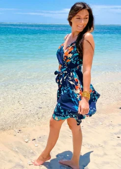 Fashion Coton Du Monde Robe courte chic fines bretelles cache cœur TESSA imprimé japonisant Japan