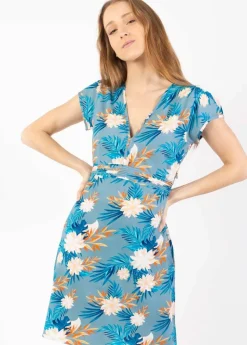 Sale Coton Du Monde Robe courte cintrée TANIA imprimé exotique Exotique Gris