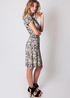 Hot Coton Du Monde Robe courte cintrée TANIA imprimé bohème 24 Noir