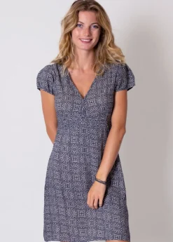 Clearance Coton Du Monde Robe courte cintrée TANIA imprimé ethnique 32 Marine