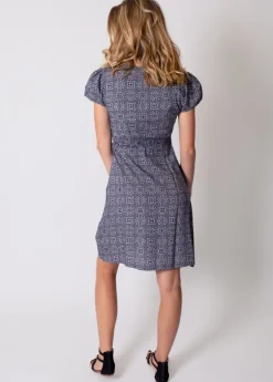 Clearance Coton Du Monde Robe courte cintrée TANIA imprimé ethnique 32 Marine