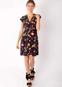 Clearance Coton Du Monde Robe courte cintrée TANIA imprimé fleuri noir 28 Noir