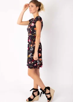 Clearance Coton Du Monde Robe courte cintrée TANIA imprimé fleuri noir 28 Noir