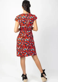 New Coton Du Monde Robe courte cintrée TANIA imprimé fleuri rouge Poppies