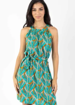 Online Coton Du Monde Robe courte col licou SARA ethnique bleu Savane Bleu