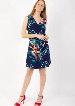 Sale Coton Du Monde Robe courte col V coupe droite ELISA motif japonisant Japan