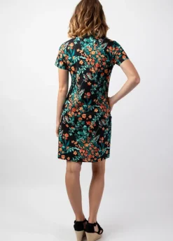 Sale Coton Du Monde Robe courte coupe droite en coton ELANA noire motif fleurs