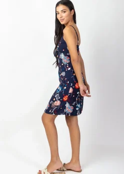 Online Coton Du Monde Robe courte de plage fleurie ILONA bleu marine Pollen