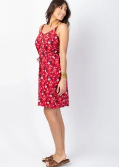 Discount Coton Du Monde Robe courte de plage LENA fleurie rouge Spring Flowers