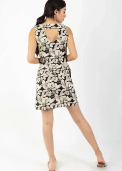 Shop Coton Du Monde Robe courte DIANA coton sans manches col V noire et blanche Jungle Noir