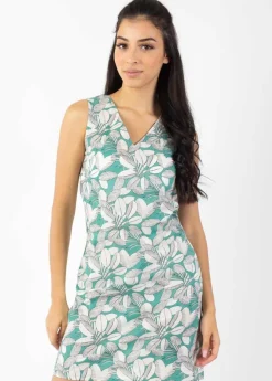 Hot Coton Du Monde Robe courte DIANA coton sans manches col V verte et blanche Jungle Vert