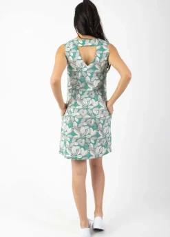 Hot Coton Du Monde Robe courte DIANA coton sans manches col V verte et blanche Jungle Vert