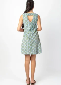 Discount Coton Du Monde Robe courte DIANA coton sans manches col V imprimé rond vert 33 Vert