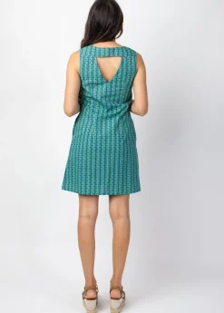 Best Sale Coton Du Monde Robe courte DIANA sans manches col V imprimé ethnique bleu Alize Opal