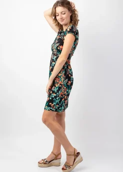 Best Coton Du Monde Robe courte d'été fluide TANIA imprimé fleuri noir Jaipur