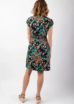 Best Coton Du Monde Robe courte d'été fluide TANIA imprimé fleuri noir Jaipur